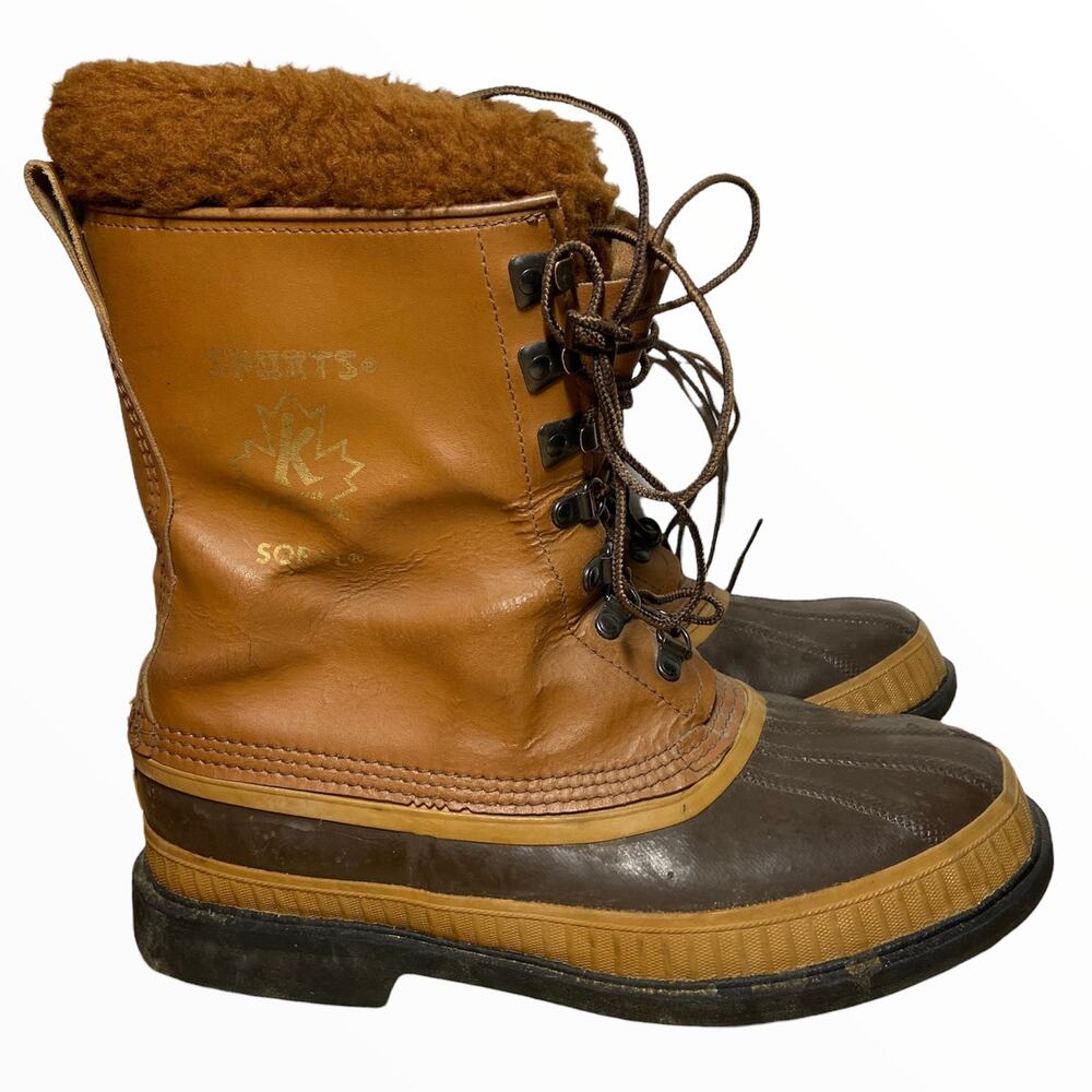 Sorel Caribou Boots Kaufman Lace Up Waterproof Leather Sherpa Insulated Brown 9